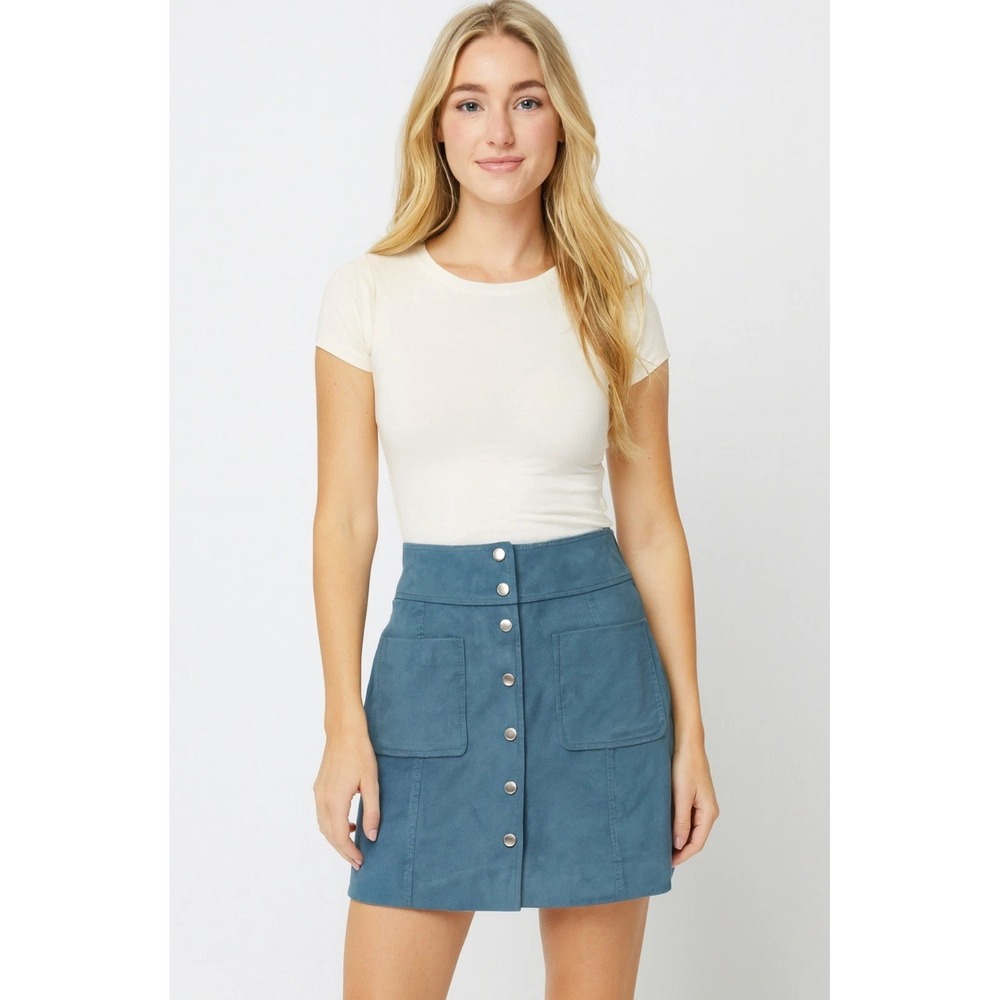 Bagatelle City Dolphin blue skirt women L faux suede‎ retro boho western chic